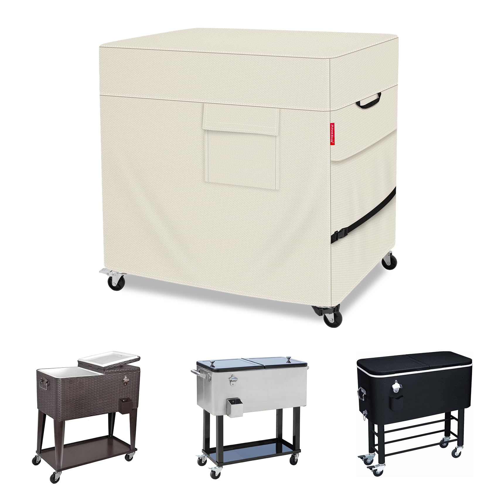 Porch Shield Waterproof Rolling 80-100 Qt Cooler Cart Cover Fits Most Patio Ice Chest Party Cooler (Light Tan, 40"L x 20"W x 32"H)