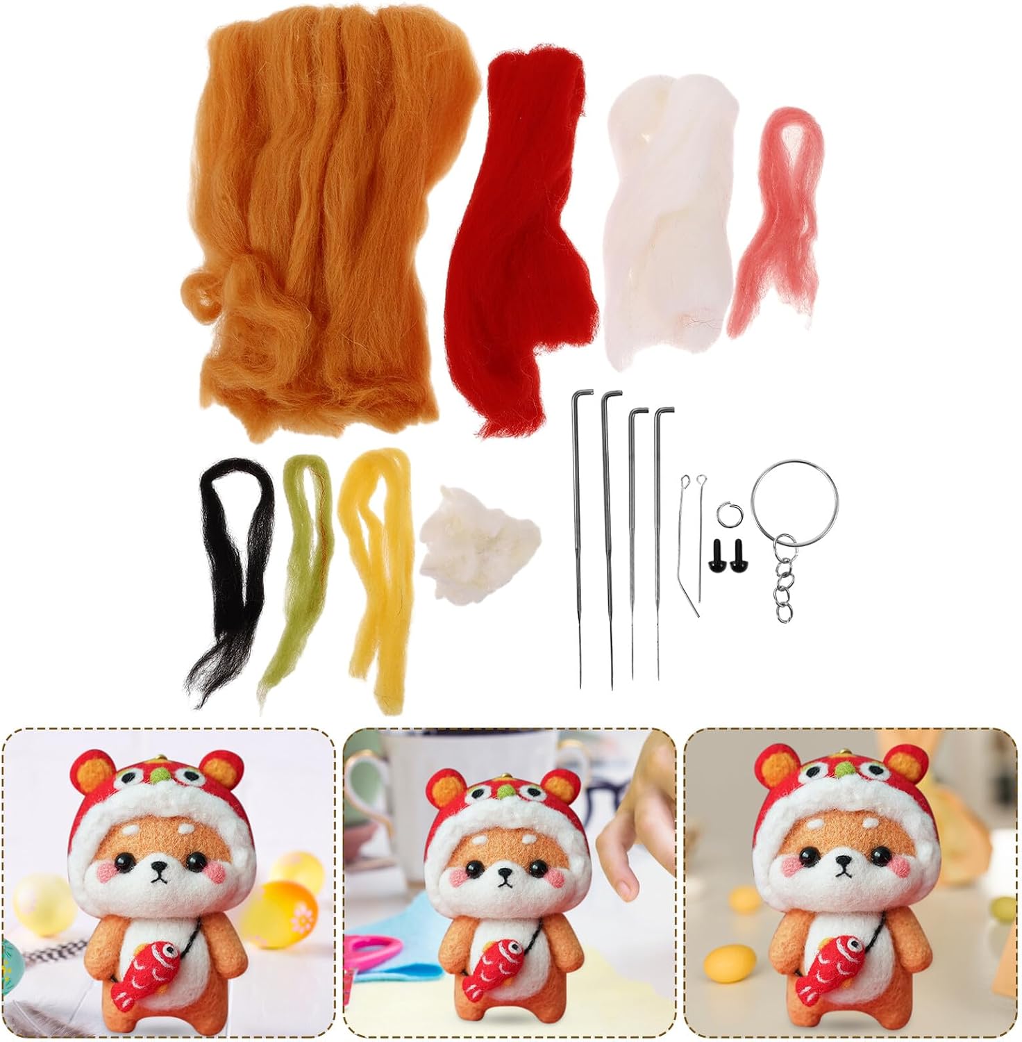 PERSELOSO Needle Felting Kit with Felt Stitching Tools and DIY Felting Material Household Felt Crafts Set for Beginners Handcraft Lion Hanging Ornament Kit for Home Crafting
