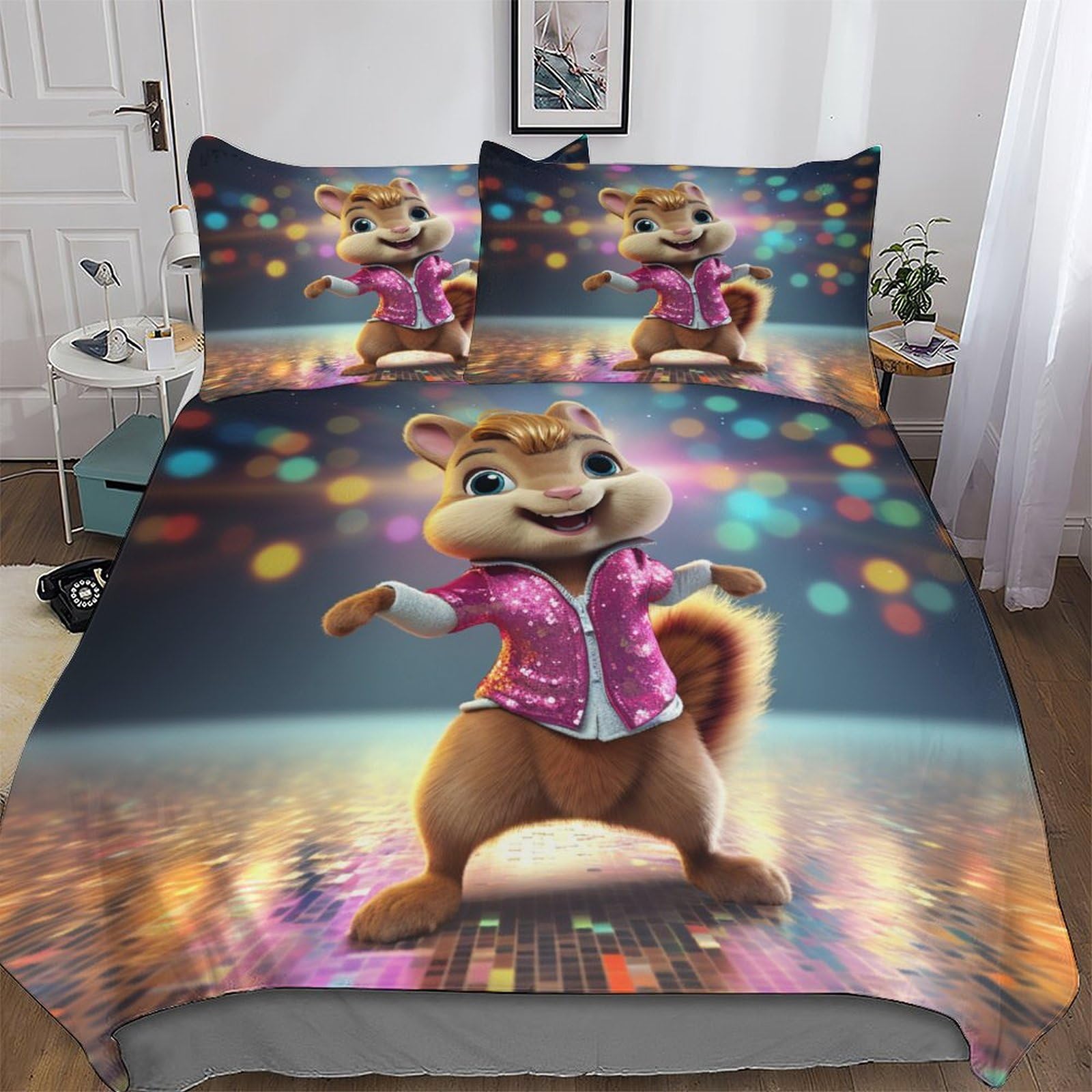 Parure de lit écureuil mignon 3 pièces avec housse de couette 220x240cm