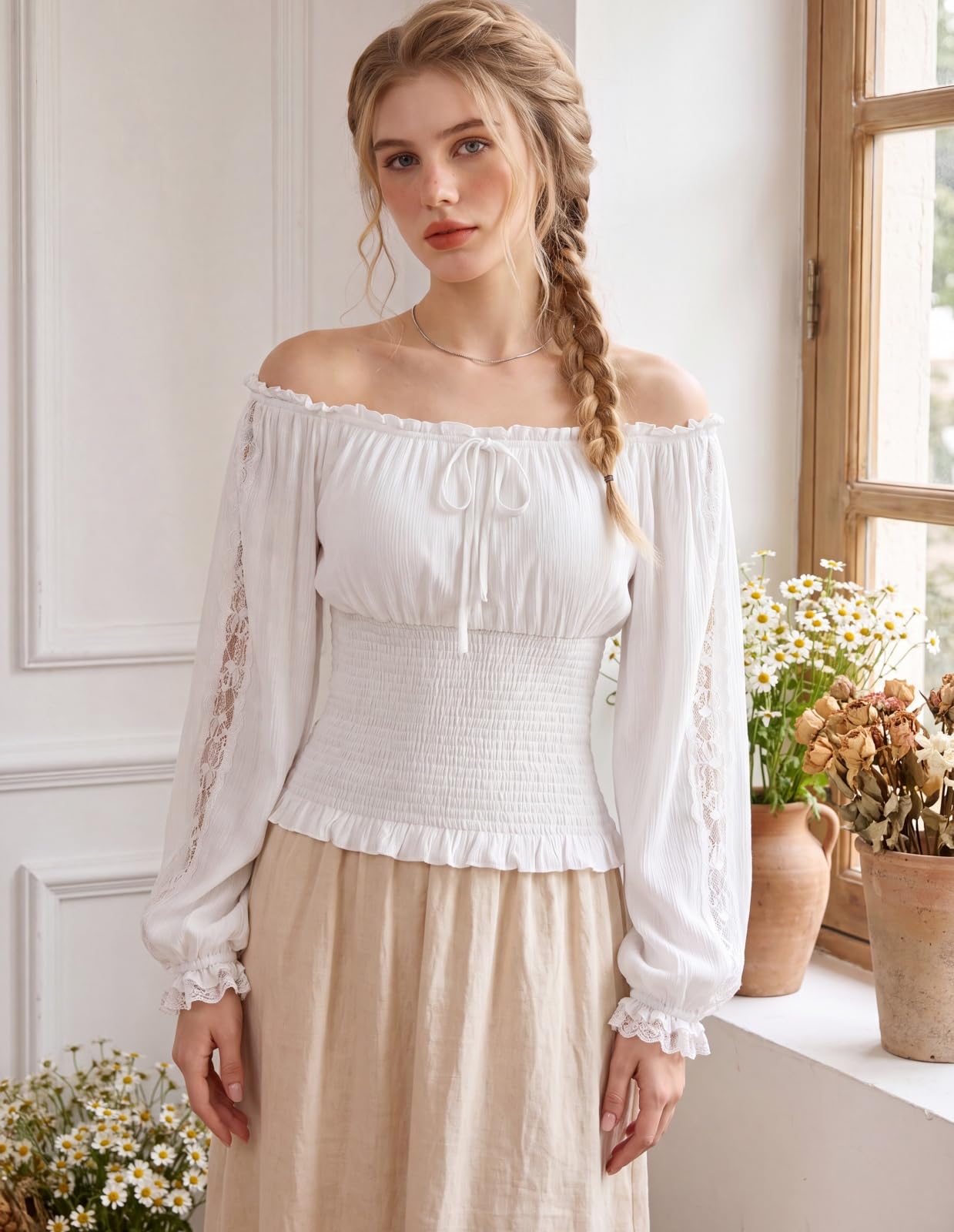 SCARLET DARKNESS Renaissance Schulterfrei Langarm Damenblusen