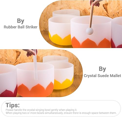 Miniatura 53 de SOLSHINE Juego de 7 cuencos de cristal de 6 a 12 pulgadas para curación de sonido con 2 fundas de carring gratis, mazo de cristal y reparador de 7