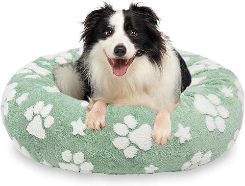 Miniatura 11 de Camas en forma de dona para perros pequeños, camas redondas relajantes para gatos de interior, bonita cama para mascotas con textura de flores 3D