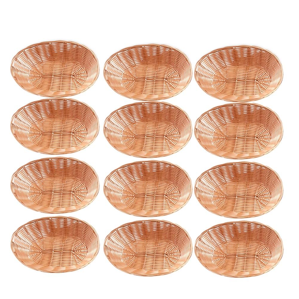 Zhemessy 12 Pack Plastic Oval Basket, Empty Bread Basket Food Storage Basket Bulk,Plastic Wicker Baskets Bin for Kitchen Serving