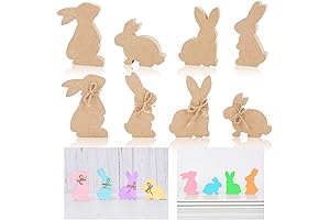 Whaline 8Pcs Easter Wooden Bunny Cutouts with Rope for DIY Art Craft