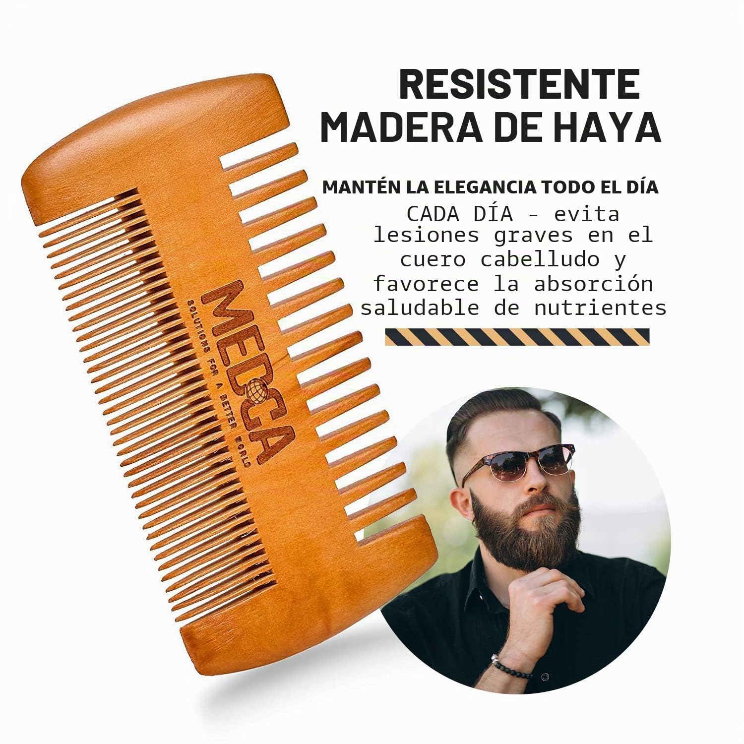 Juego de barba de madera y peine para hombres - Kit perfecto para la cabeza, barba y bigote