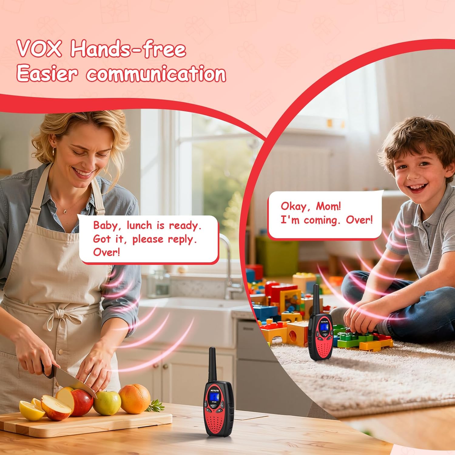 Retevis RT628 Walkie Talkies for Adults, Sturdy and Durable 2 Way Radio with VOX Belt Clip, Walkie Talkies Long Range for Kids Family Camping Cruise Ships Easter Birthday Gifts (4 Pack, Red)
