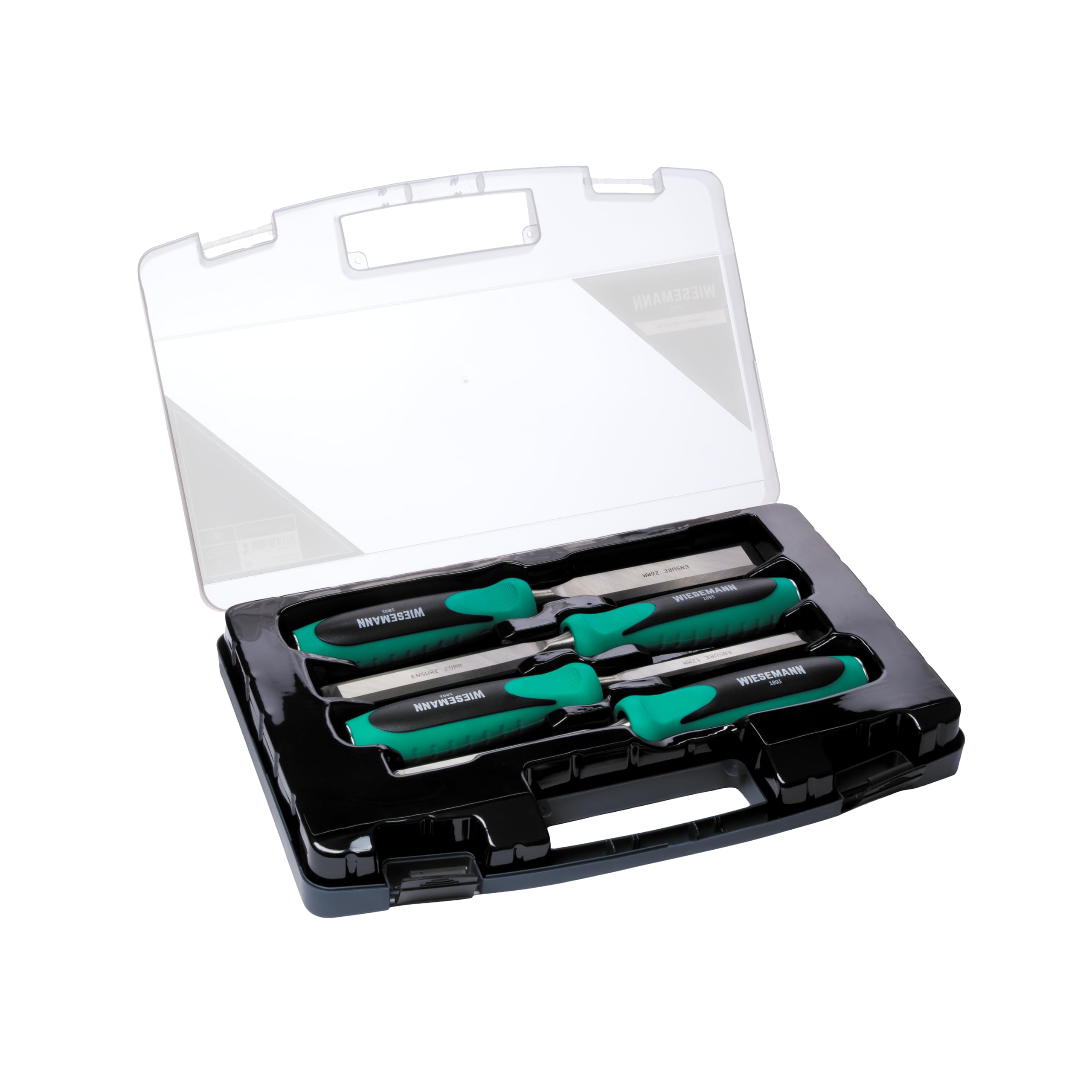 Juego de formones para madera 4pzas de Q30 acero inoxidable 8, 12, 20, 26mm con práctico maletín de WIESEMANN 1893 I ENSURE Serie I 81291