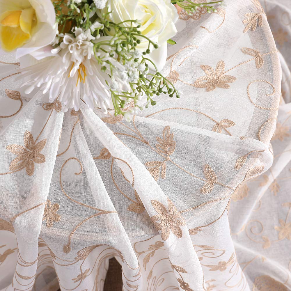 Stunq® Elegante Geborduurde Voile Gordijnen Set Voor Een Landelijke En Moderne Stijl 145 X 140 Cm Beige Gordijn Roede