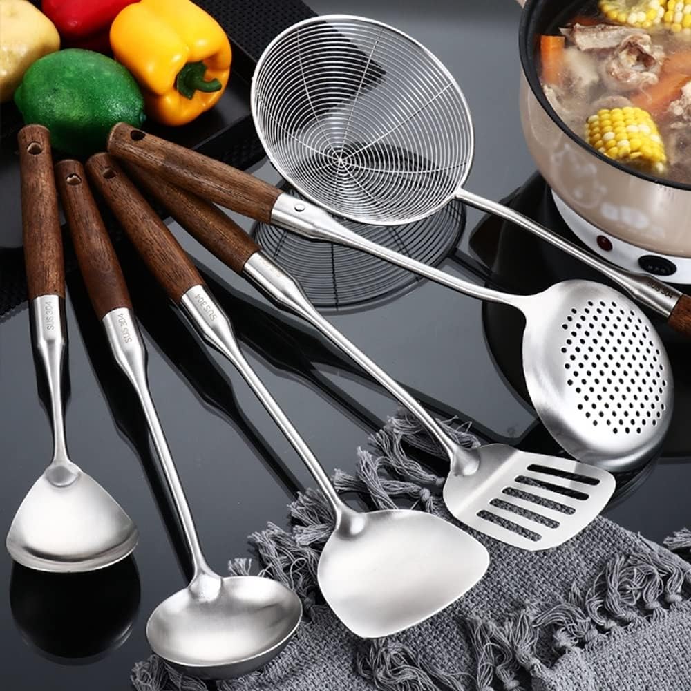 6Pcs Stainless Steel Kitchen Cooking Utensils Set with Rotating Stand, Best Kitchen Cookware Set