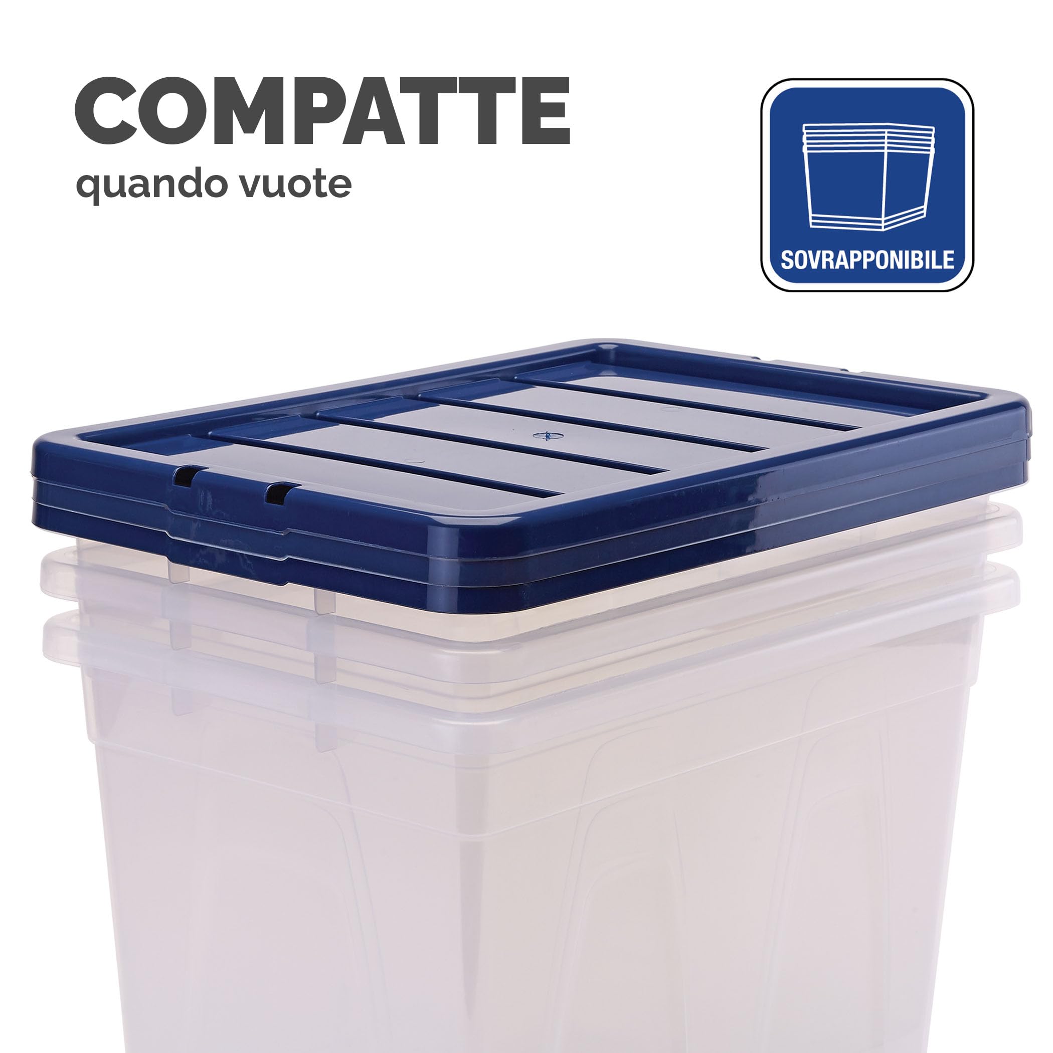 Bankers Box 64L scatole in plastica in confezione da 3, BPA-Free, con coperchi riciclati al 100%, impilabili, coperchio anti polvere, 41x38x56cm, ideali per organizzare la casa e l'ufficio