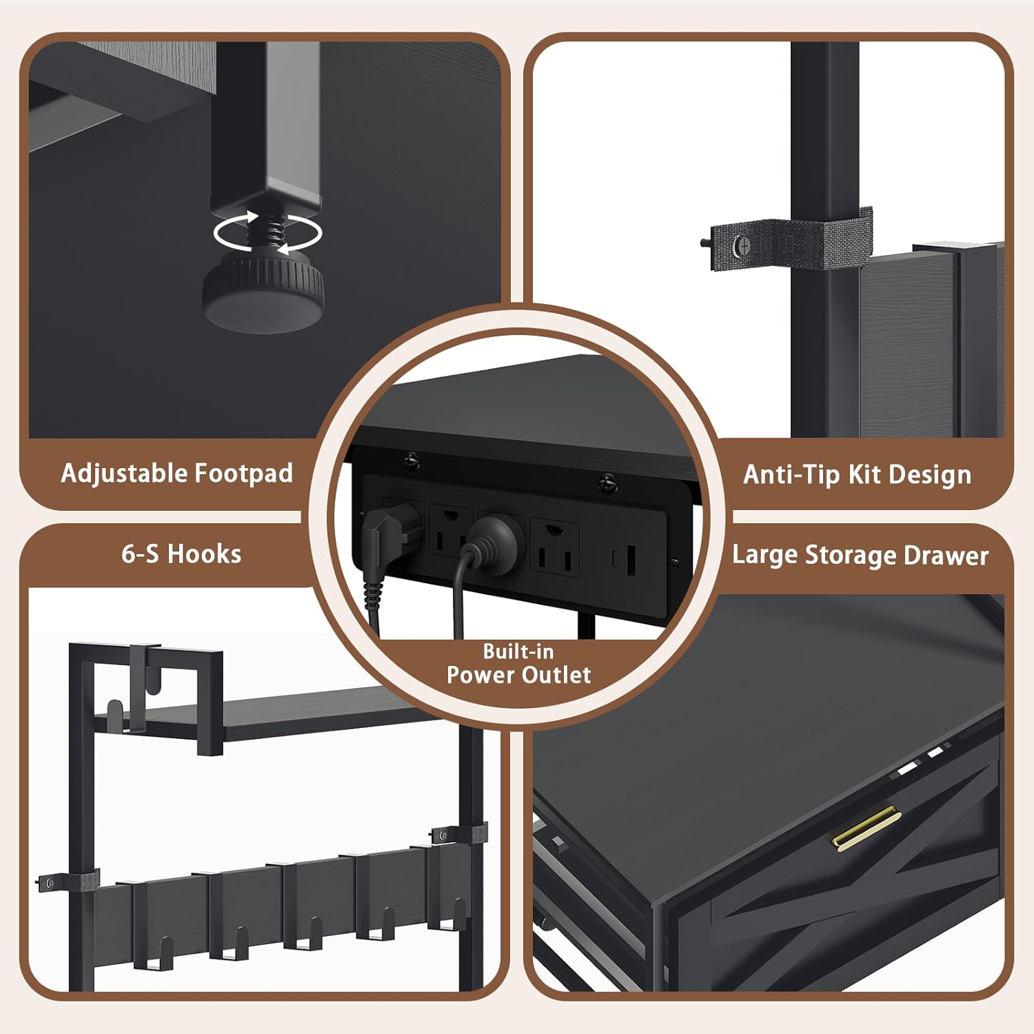 Mini Fridge and Microwave Stand with Storage, Farmhouse Mini Fridge Stand with Wine Rack & Power Outlet, Kitchen Bakers Rack with Shelf and Drawers for Home Dorm Office Bar, Black-Large