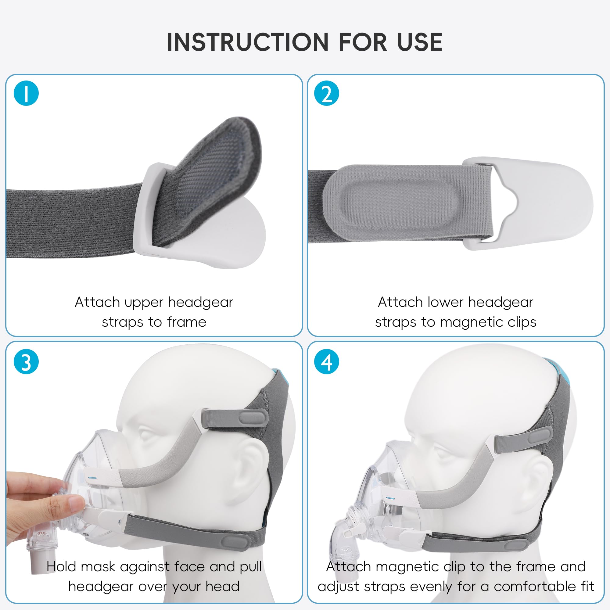 Copricapo per AirFit F20/AirTouch F20, confezione da 3 pezzi con 3 paia di clip magnetiche