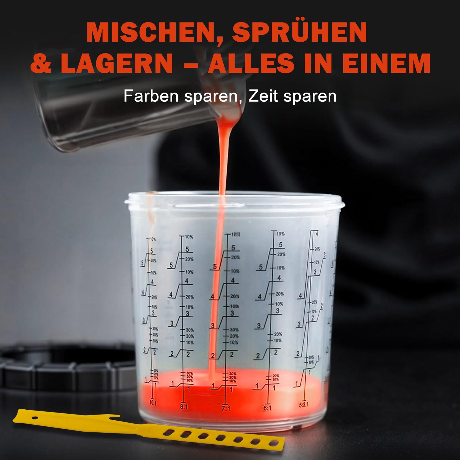 Einweg Farbspritzpistolenbecher 20 Unzen (600 ml) Set 50 Becher Deckel HVLP LVLP Farbsystem