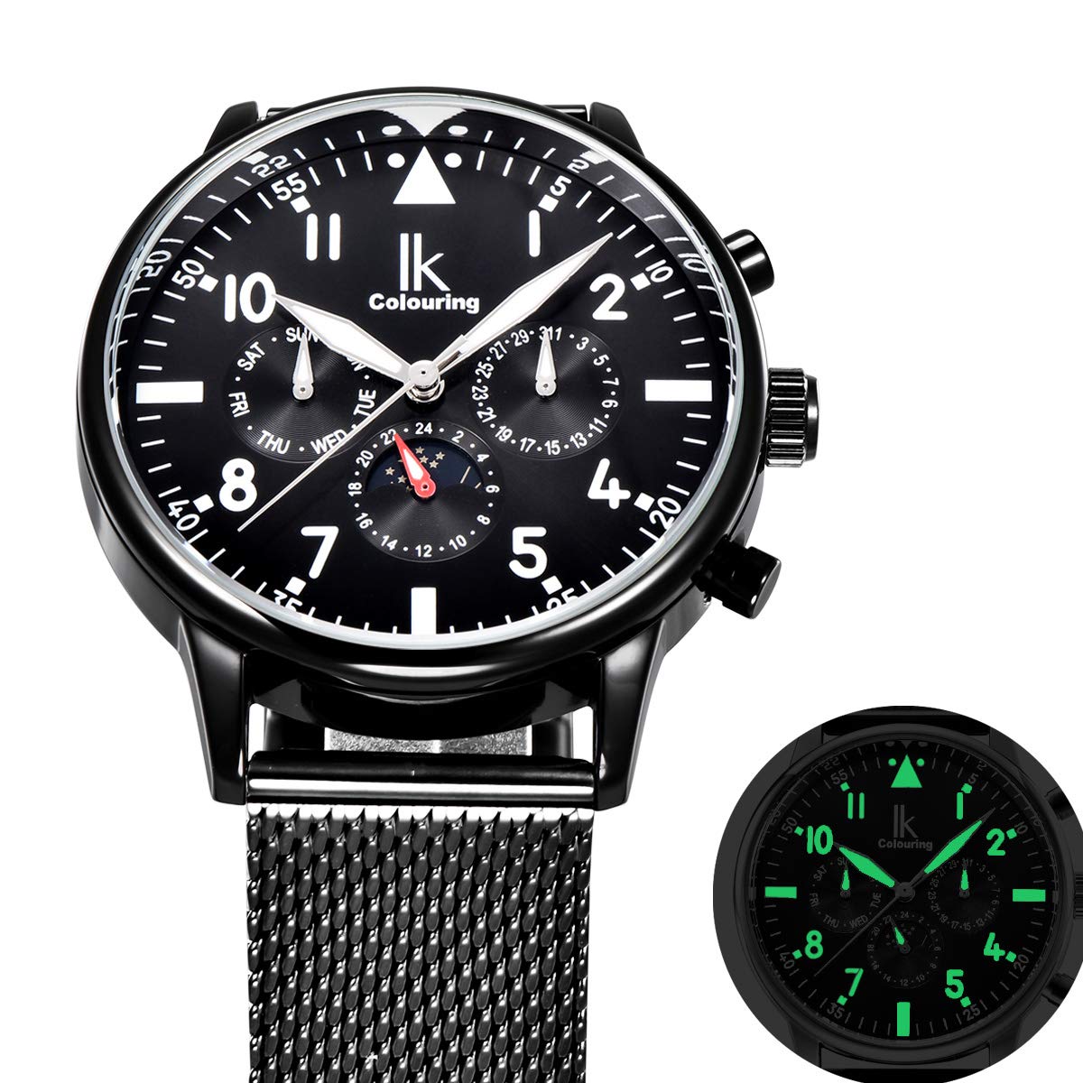 Alienwork IK Reloj Automático Hombre Mujer Cronógrafo Banda de Malla
