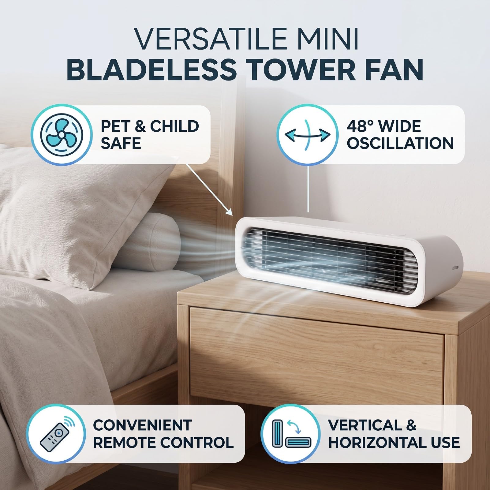 Ventilatore a Torre Silenzioso, Ventilatore Oscillante con Impostazione della velocità Regolabile, Oscillazione a 48 Gradi for Casa (bianco e nero)