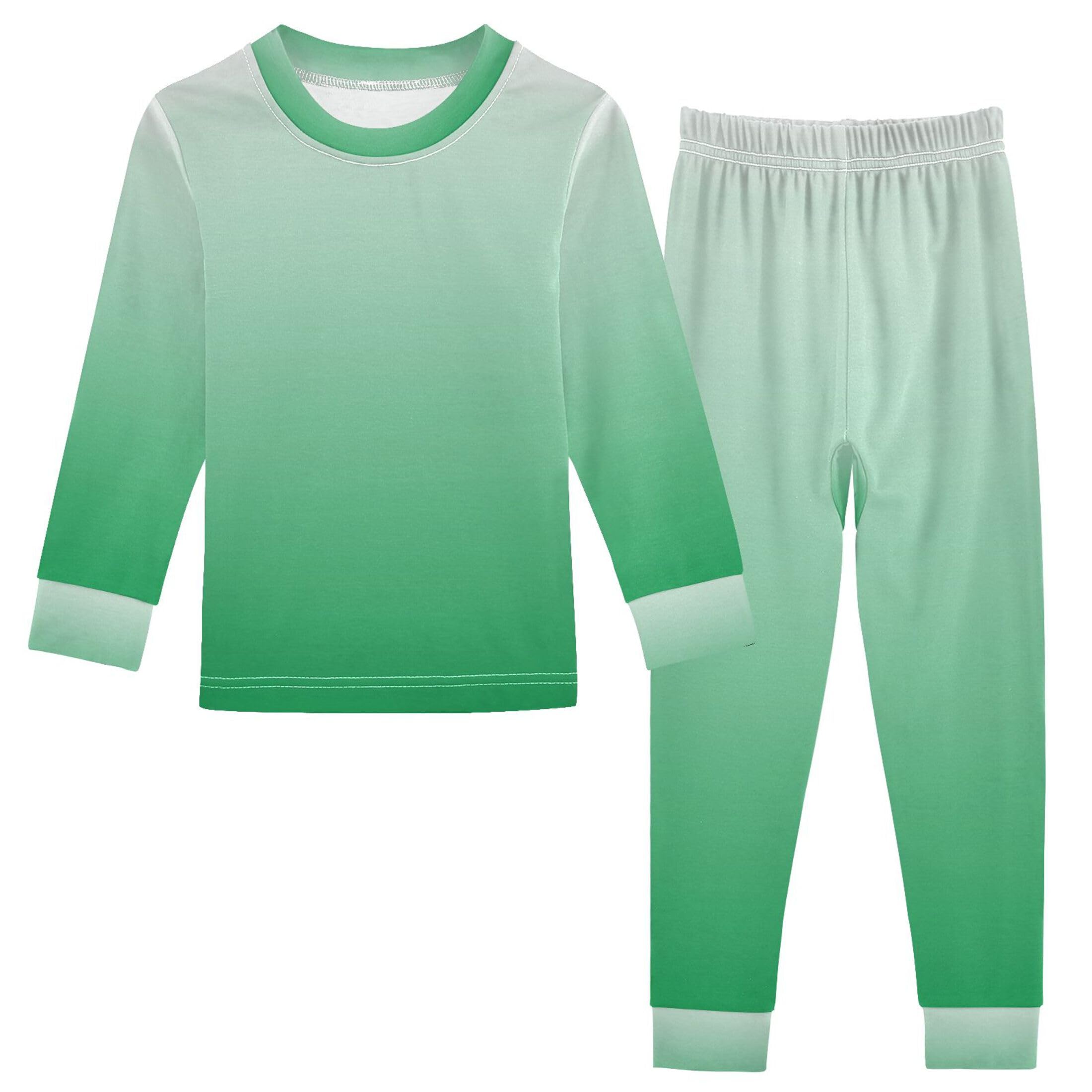 Gradient Green Long Sleeve Pajamas Set Sleepwear Jammies 2pcs Set Pjs Gradient Green 02