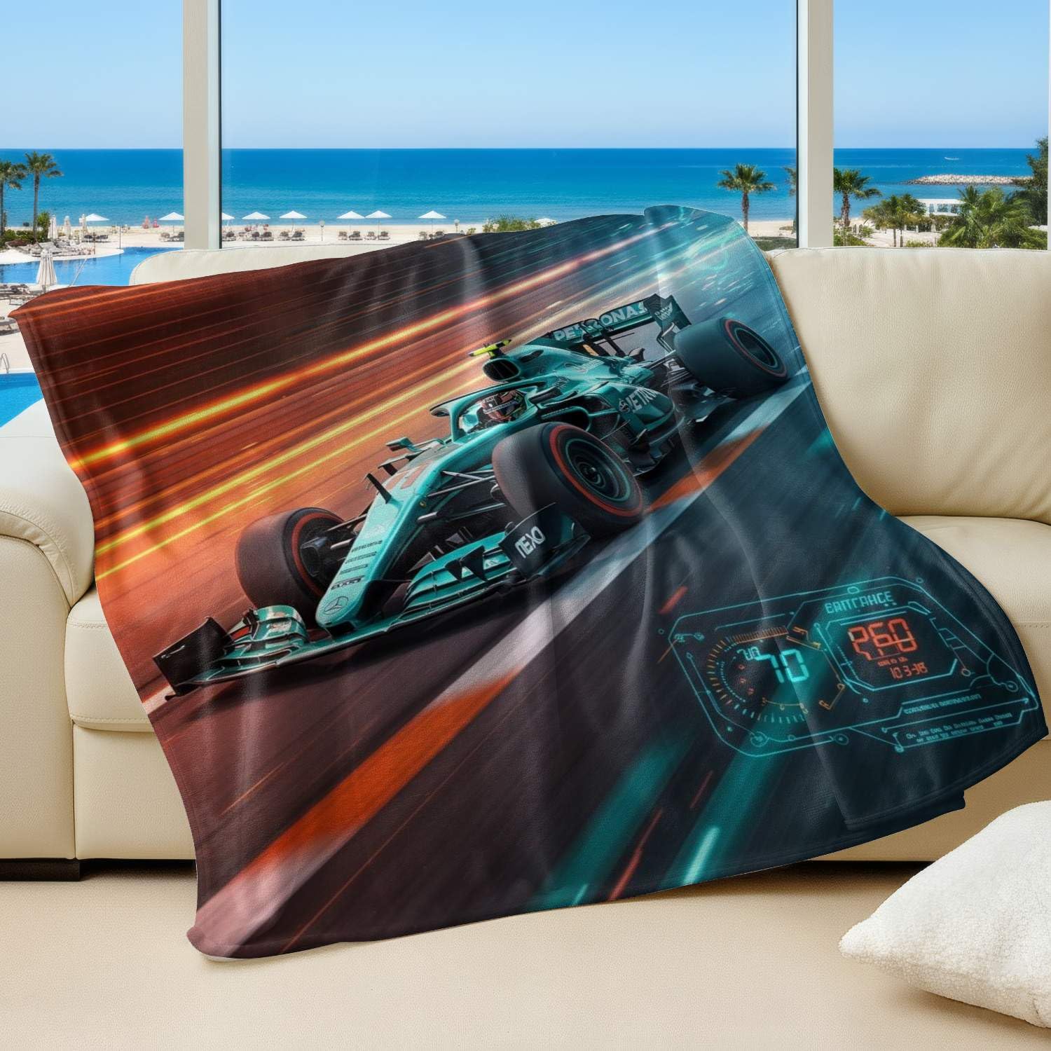 Couverture F1 rouge plaid voiture de course jeté de lit flanelle 200x200cm pour adulte