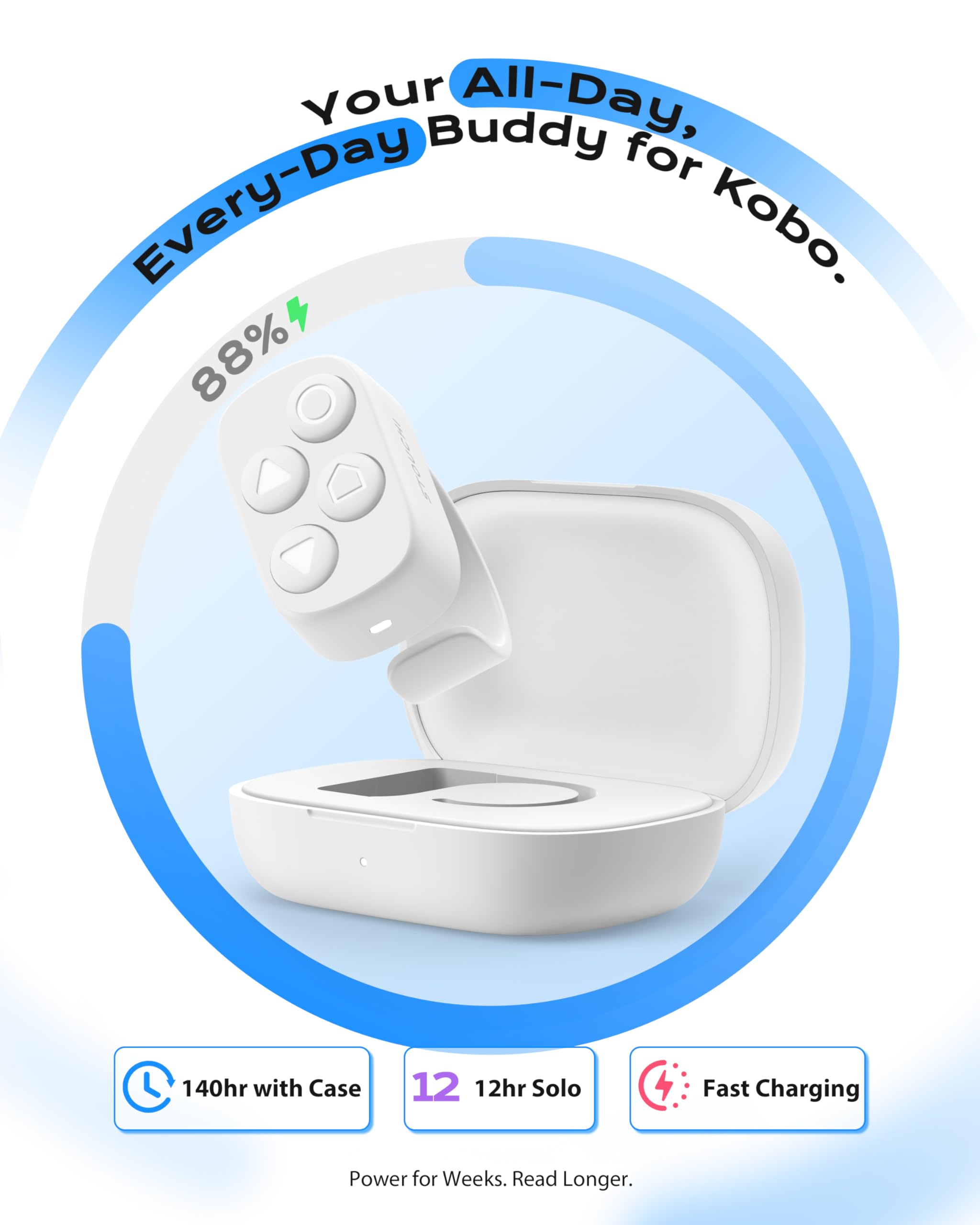 Télécommande Stouchi pour Kobo, Tourne-Page sans Pince avec Boîtier de Charge, Mains Libres Compatible Clara BW/Libra Colour/Clara Colour/Elipsa 2E/Clara 2E/Libra 2/Sage - Blanc - 4