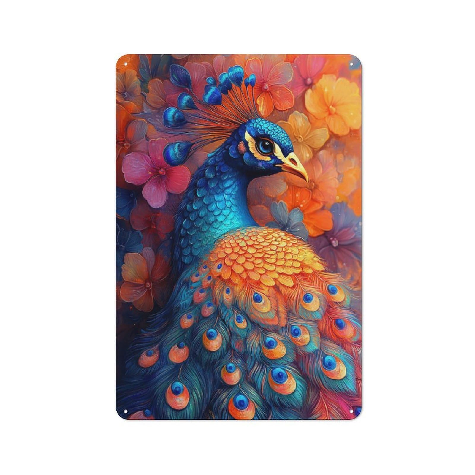 Tin Sign with Peacock in Bloom Design 30x20cm, Creative Creative Space Decor for Home Office, Reading Corner Or Bedroom