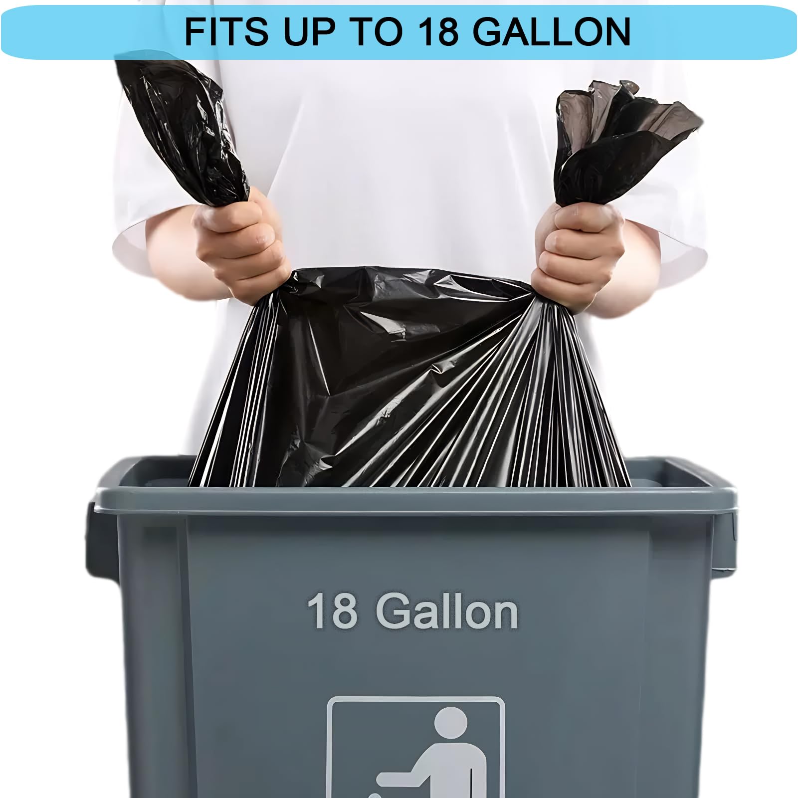 Bolsas de basura de 18 galones, bolsas de basura extra fuertes de 1.5 mil, para cocina, hogar, césped, sin perfume, color negro, 36 unidades