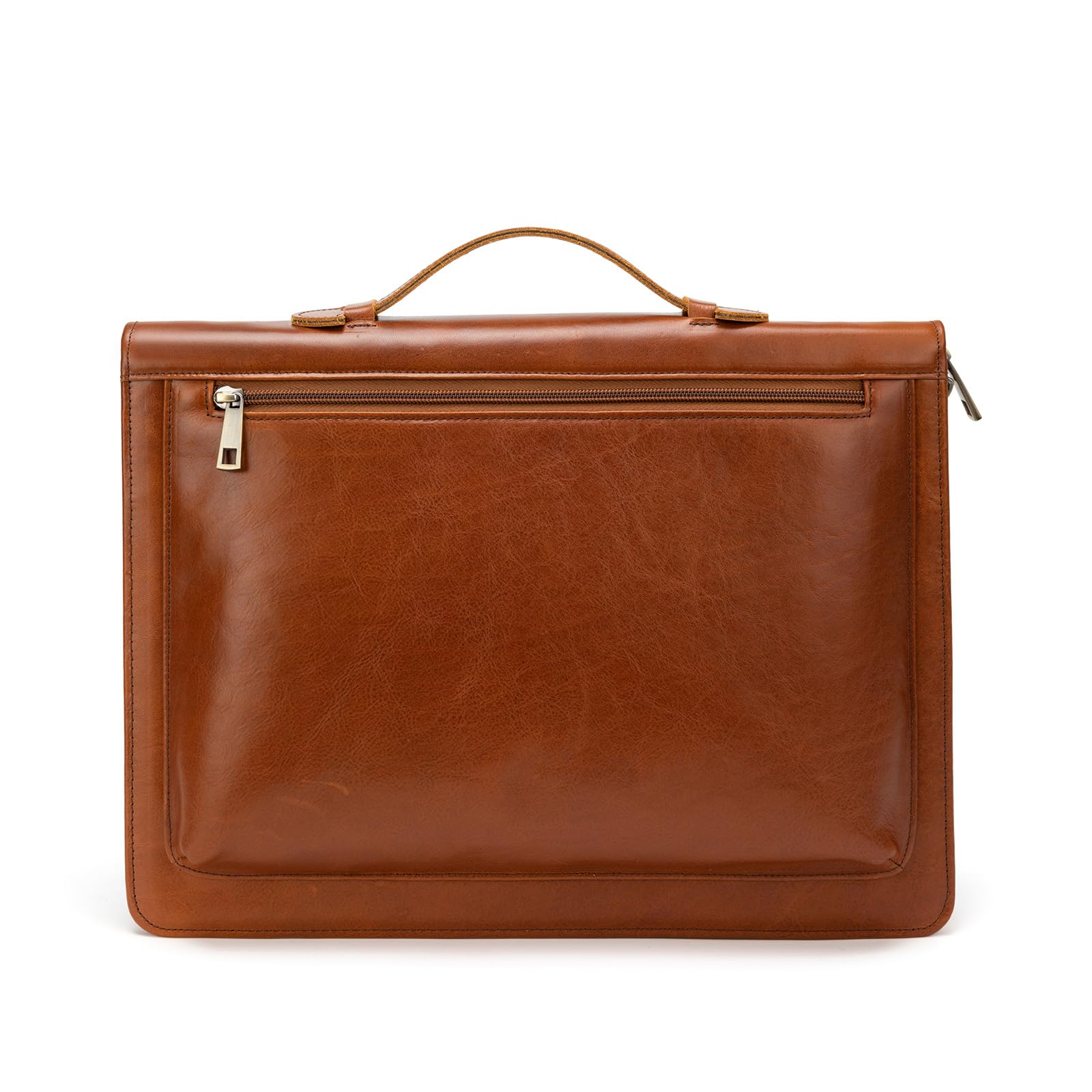 YIWEN Cartella in pelle fatta a mano con manico, tasca frontale con cerniera, clip per blocco note formato lettera, cartella da viaggio d'affari, Olio Cera marrone, Non-custom, Oil Wax-brown