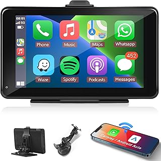 Podofo Portable Car Stereo Wireless Apple Carplay Android Auto, 7 Inch IPS Touchscreen Radio Carplay Screen in Dash Navigation Unit with Bluetooth, Mirror Link, Voice Control, FM/AUX Cable