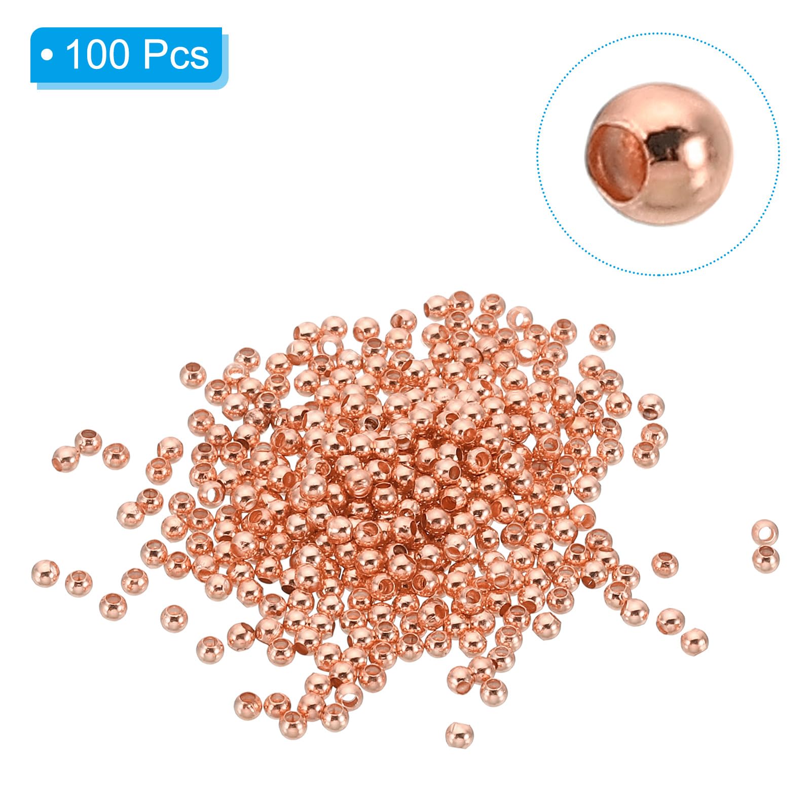 PATIKIL 100 Pack Rose Gold 3mm Gold Filled Round Spacer Beads for Jewelry Making - Image 3