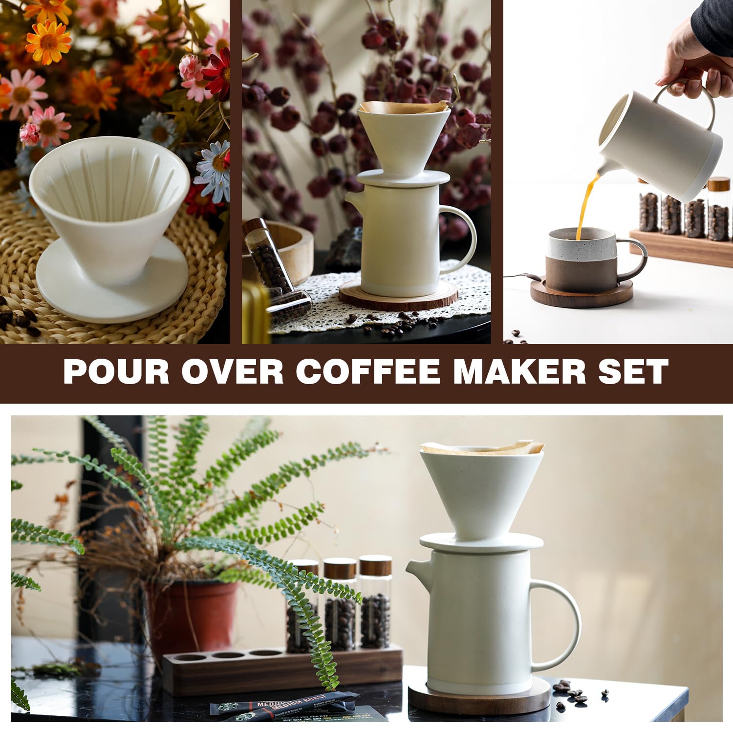YOLIFE Pour Over Kaffeebrüher Aus Porzellan – Handfilter Für 2 Tassen, Ideal Für Reisen & Büro