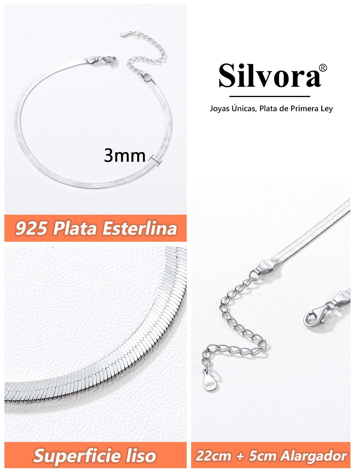 Silvora Tobillera Mujer Plata 925 Pulsera Tobillo Cadena Fina Pie Verano | Material Plata de Primera Ley Regalo Playa Piscina Playa Calle Vacación Longitud Ajustable 22+5cm Joyería Simple