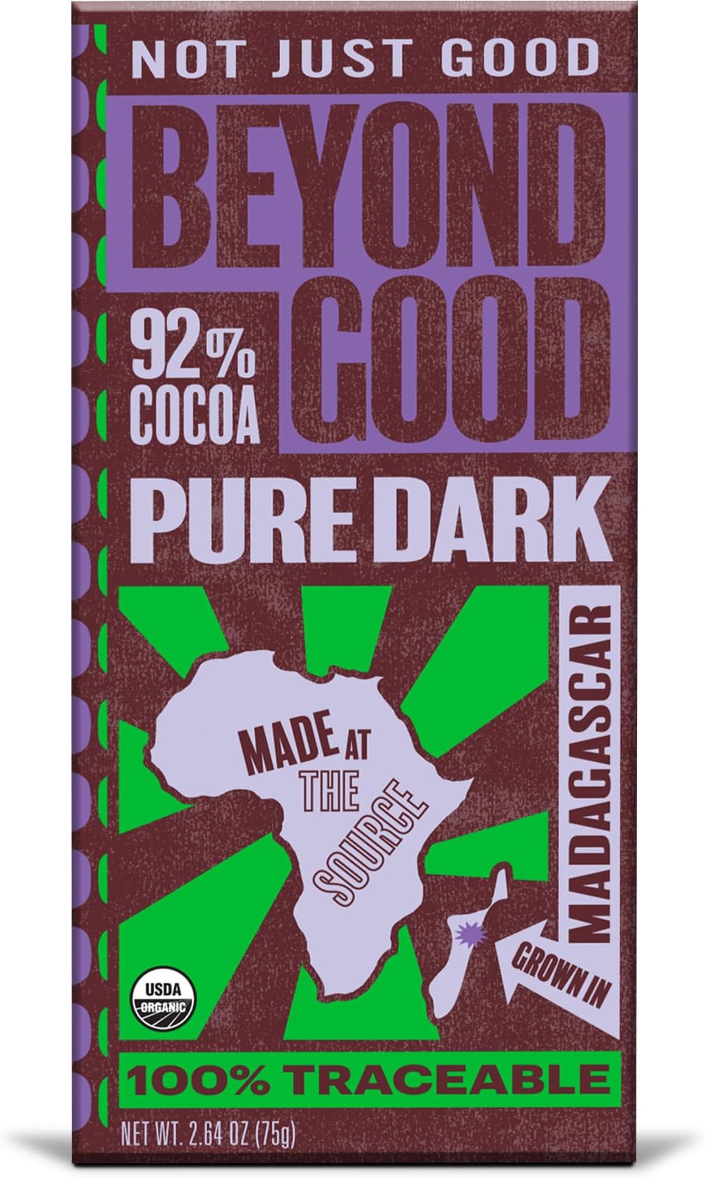 Organic 92% Dark Chocolate Bar, 2.64 OZ