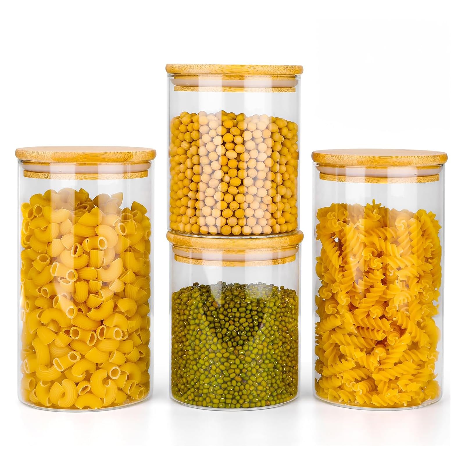 Neo Set of Clear High Borosilicate Glass Storage Jars with Airtight Bamboo Lid Set Kitchen Pantry Food Canister Container (4 Piece)