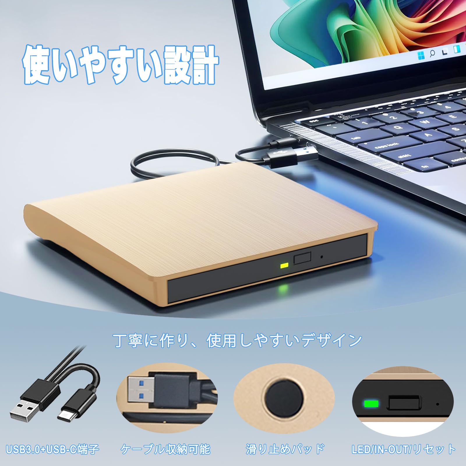 Amazon.co.jp: CD DVDドライブ 外付け USB3.0 Type-C Win/Mac/Linux