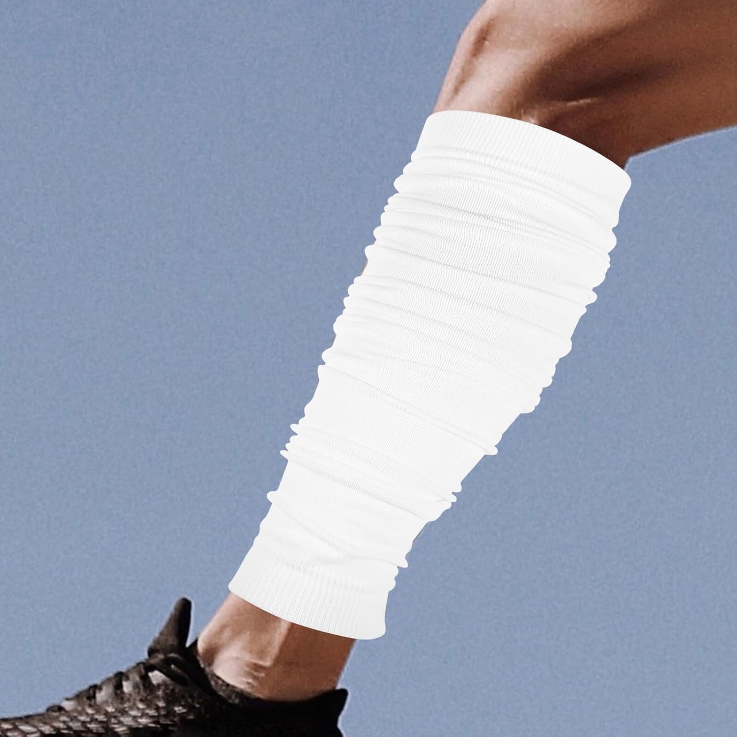 2pcs Men’s Football Calf Compression Sleeves, Breathable Elastic Leg Sleeves for Running and Sports, White Medium Adult Soccer Shin Support