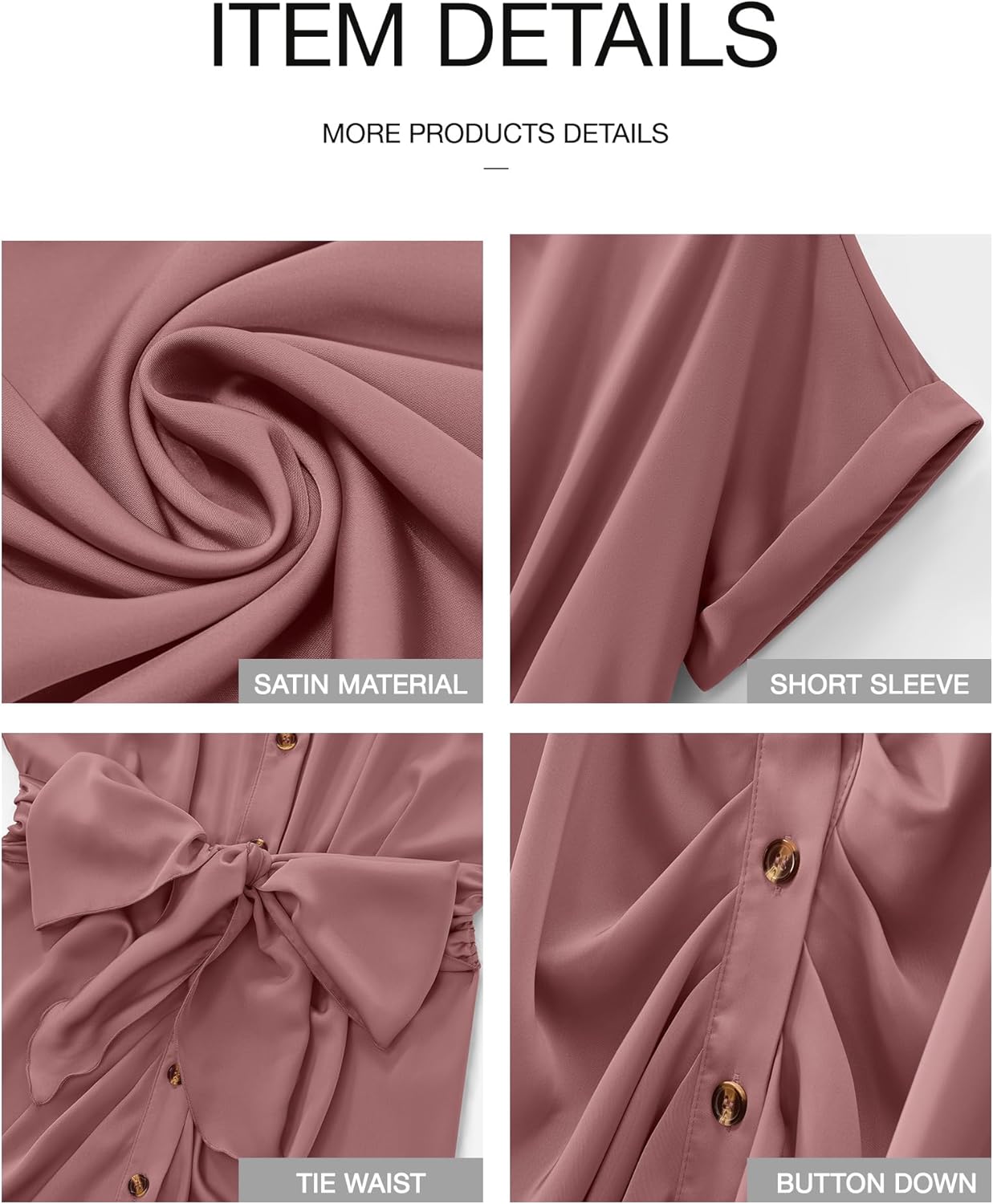 BTFBM Shirt Dresses for Women Spring Button Short Sleeve Silk Satin Ruched Maxi Summer Dress 2026 Cocktail Party Wedding - Image 6