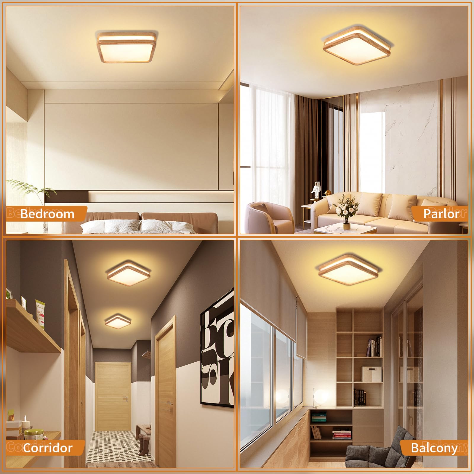 Plafoniera a LED Legno 24W Quadrata Moderno Lampada da Soffitto Luce calda 3000K Doppio Strato Lampada da soffitto per Cucina Soggiorno Corridoio, Ø30CM