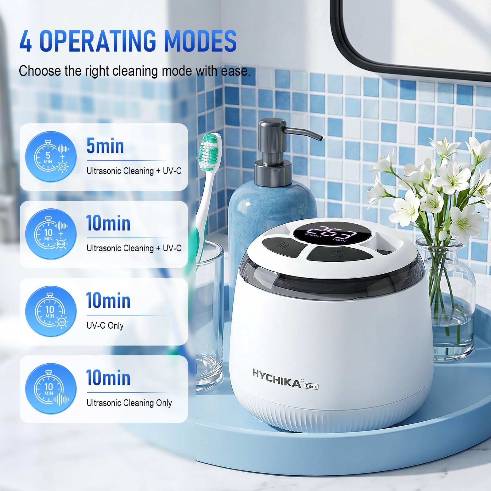 Limpiador Ultrasonidos Dental con Luz UV-C,Resistente al Agua,48kHz con Temporizador,4 Modos,200mL.Ideal para Prótesis Dentales,Alineadores,Protectores Bucales y Férulas Nocturnas.Blanco. | Resistente al Agua