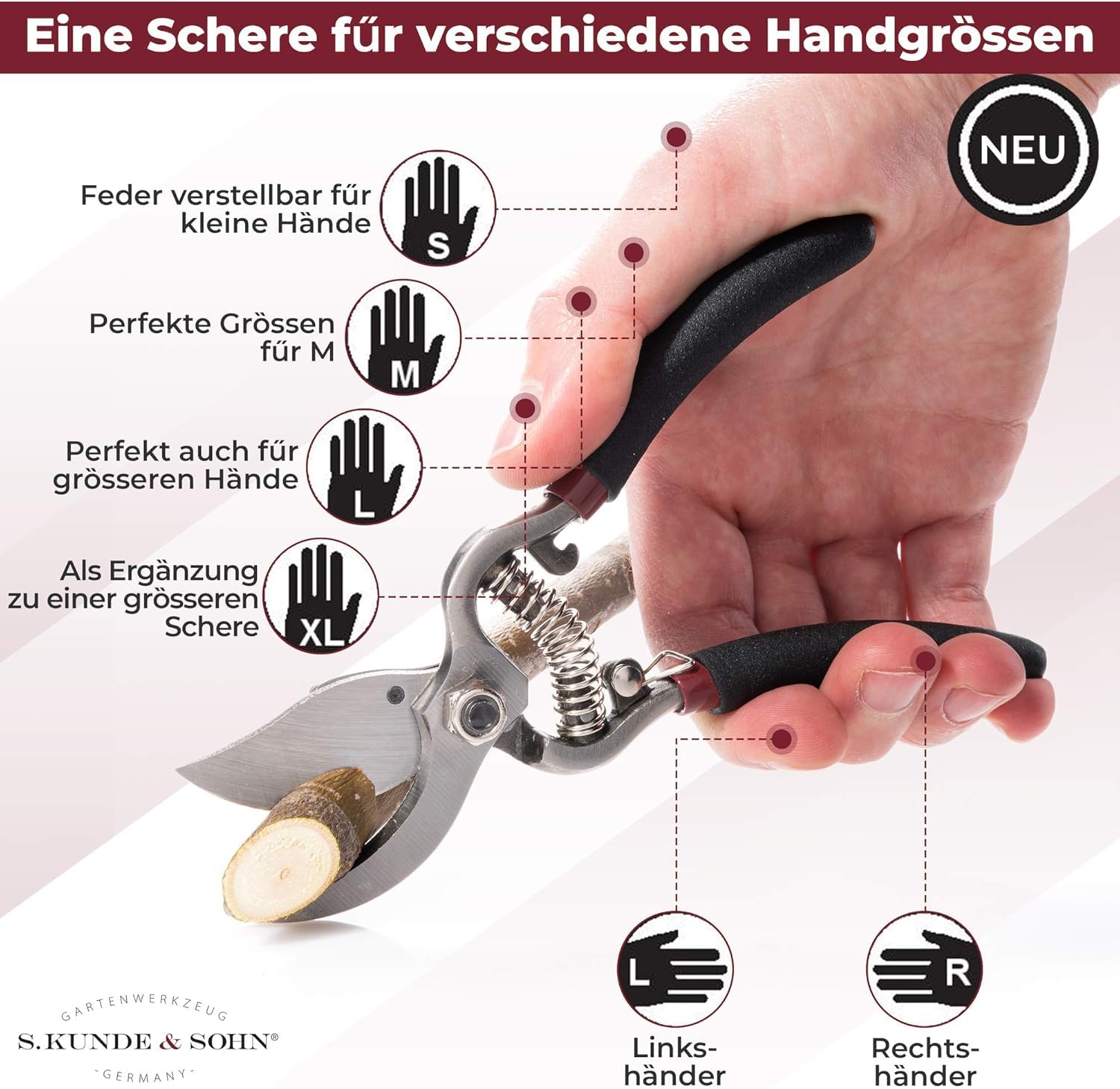 SKS – die leichteste geschmiedete Gartenschere 2ER-Set 2X SKS6 – ergonomisches Design – Bypass – Rosen-Rebschere – ∅20mm – kompl. beschichtet, rostfrei