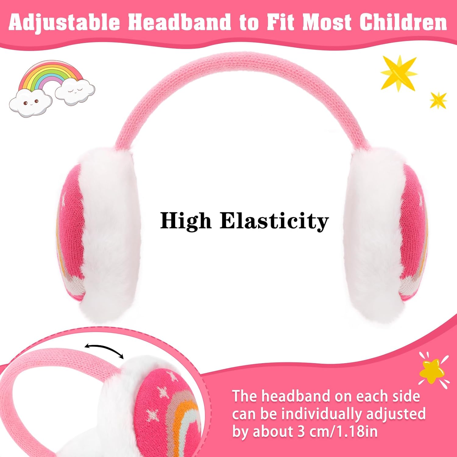 Ear Muffs Kids Cute Knitted Earmuffs Adjustable Winter Ear Warmers Soft Plush Earmuffs for Boys Girls 3-12 Years - Image 2