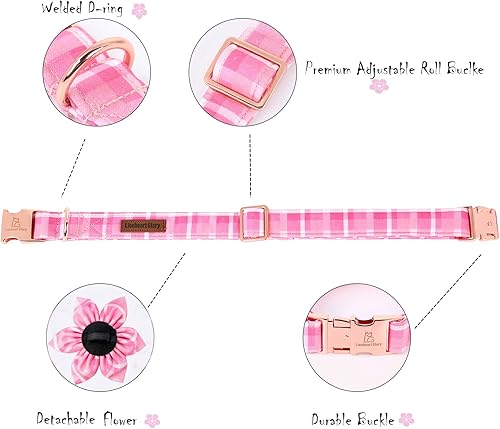 Miniatura 4 de Lionheart Glory Collar para perro, collar de perro rosa con flor, bonito diseño floral para mascotas, collar ajustable para perros pequeños