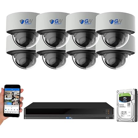 GW 16 Channel 4K NVR 8MP (3840x2160) H.265+ Color Night Vision Smart AI Security Camera System - 8 x UltraHD 4K Human Detection PoE IP Microphone Dome Camera - 8MP (Two Times The Resolution of 4MP)