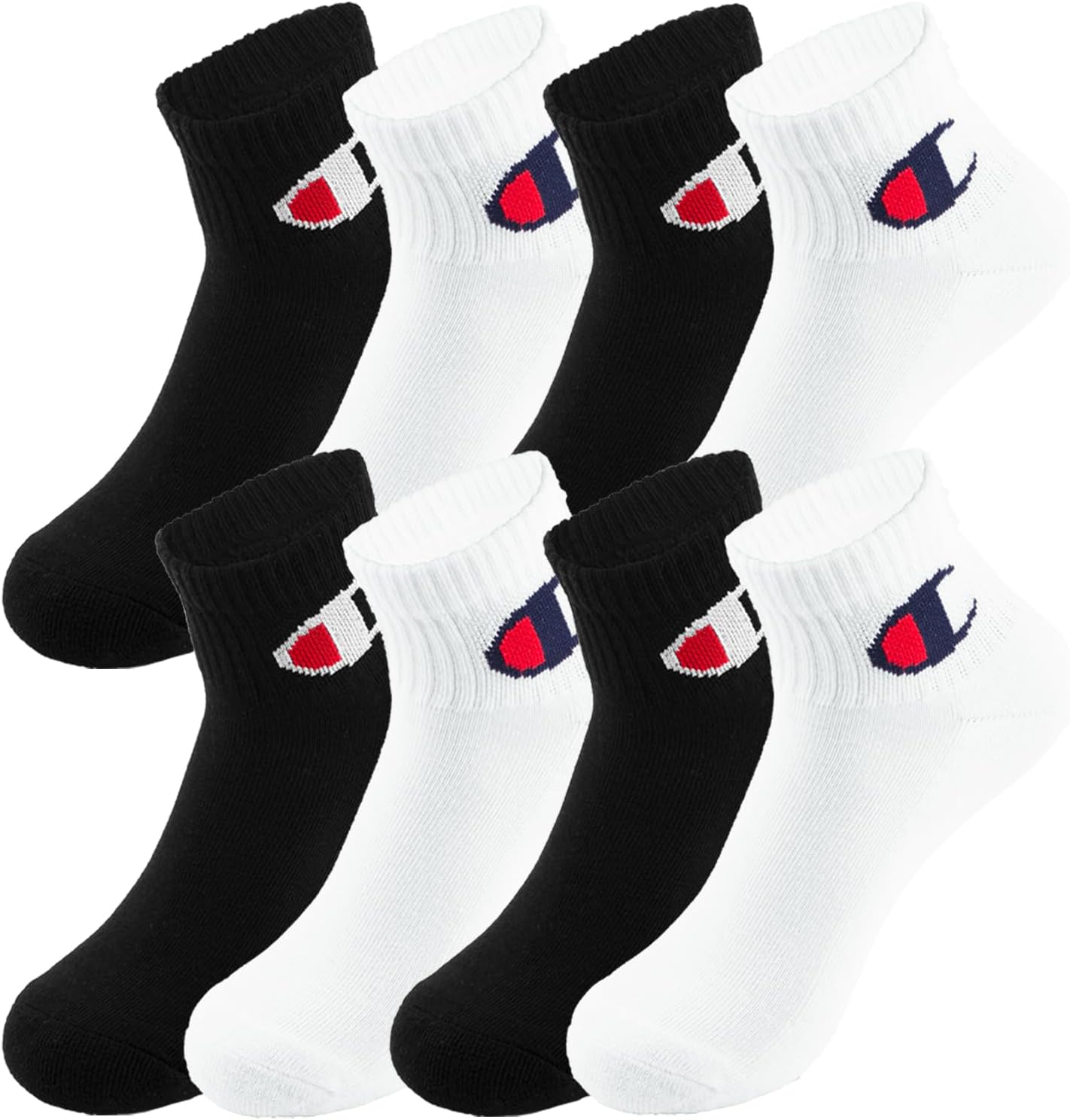 Champion Unisex Kids Amazon Exclusive 8-pack Quarter and Crew Socks in Multiple Patterns and Sizes