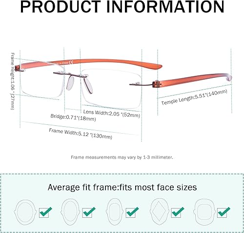 Miniatura 3 de Eyekepper Lentes de lectura pequeños sin montura para mujer, lentes de lectura sin marco para hombres con brazos de tortuga