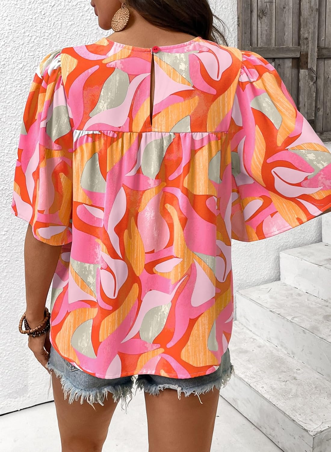 SHEWIN Women's Casual V Neck Floral Print Chiffon Blouses 3/4 Sleeve Boho Summer Tops Shirts - Image 4