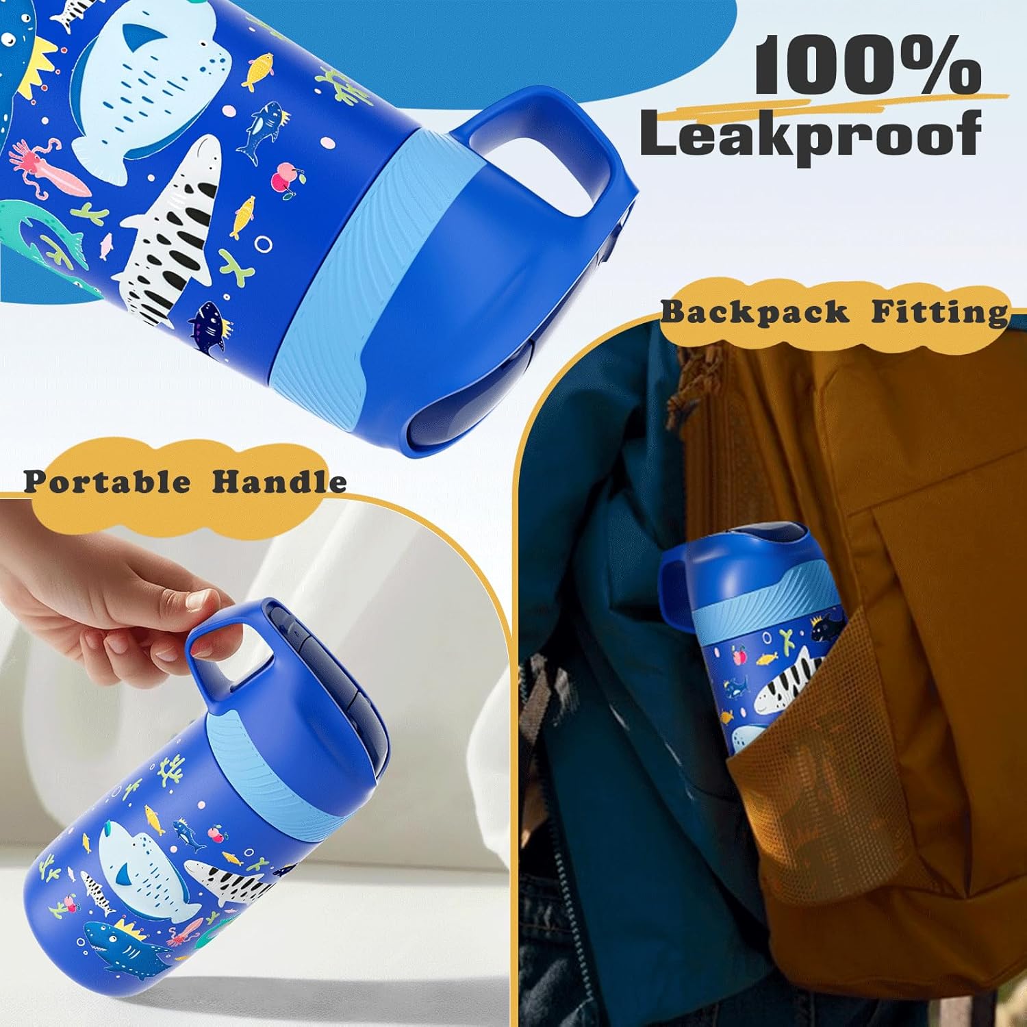 Fjbottle Kids Water Bottle for School, 12oz Stainless Steel Insulated Water Tumbler, Leak proof Cups for Boys Girls, One-Click Open Small Lightweight Water Jugs for Travel, Picnic, 350ml - Image 5