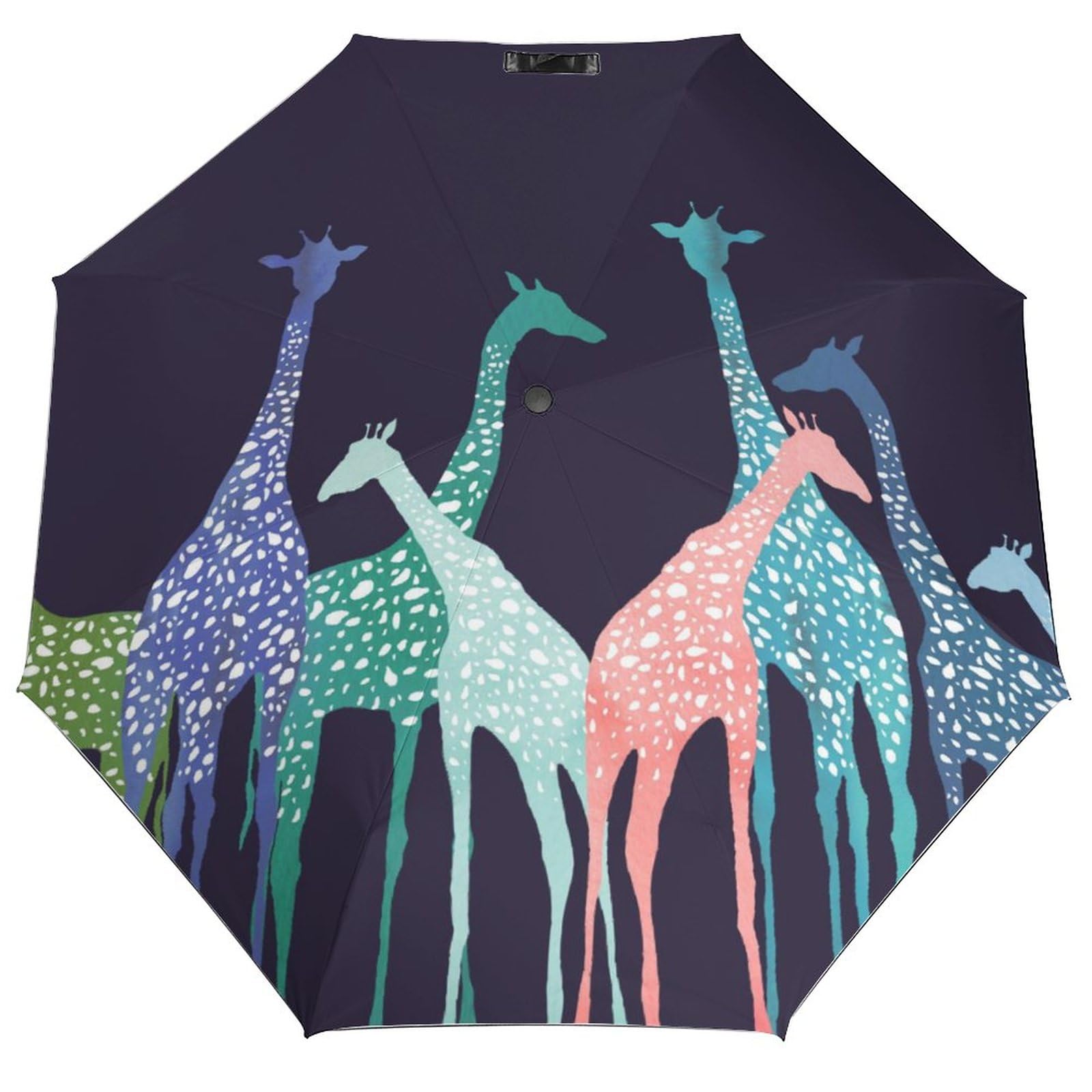 Rain RainbowCompact & Windproof Umbrella, One-click Opening, Colorful Cartoon Giraffe Umbrella for Men And Women