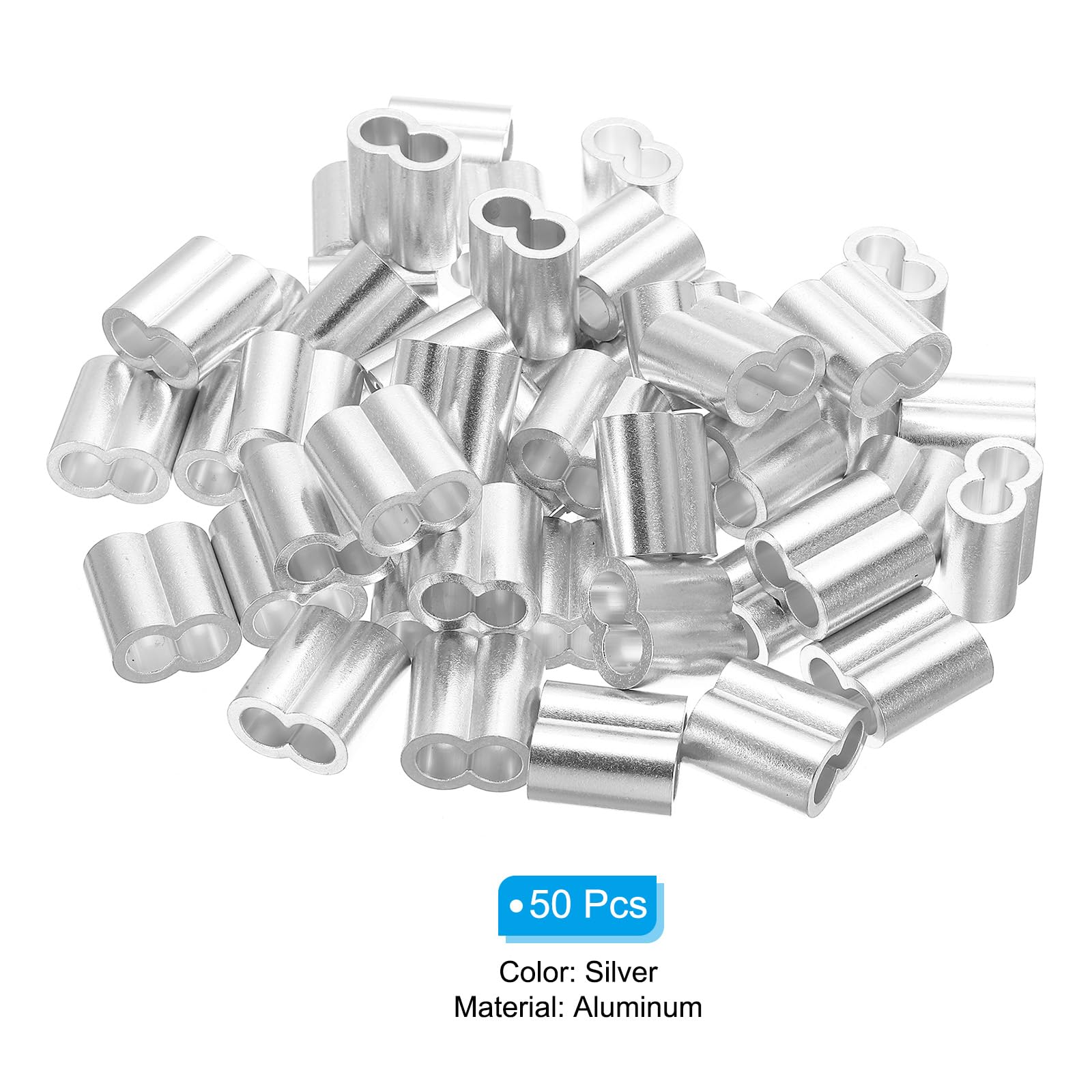 QUARKZMAN 3/8" 10mm Manicotto Anello Crimpatura in Alluminio, Doppia Ghiera per Estremità Cavi Metallici, Argento 50pz