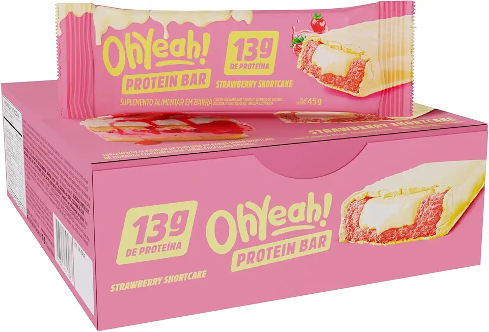 3VS Nutrition Barra de Proteína 45g Oh Yeah - Snack Proteíco - Pré e Pós-Treino - Display com 12 Unidades (Strawberry ShortCake)