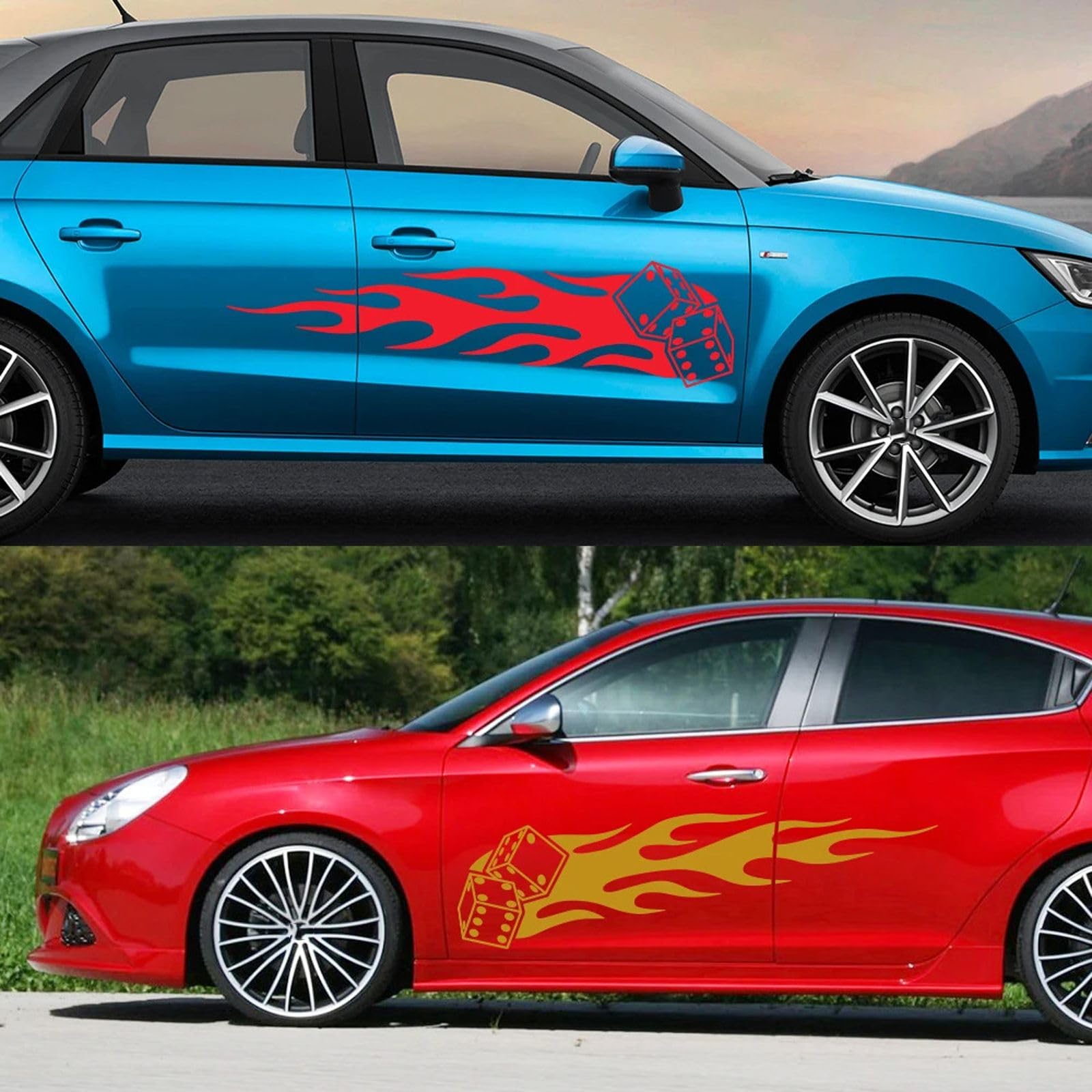 Naklejki boczne samochodu Grafika Flame Dice Sport Stylizacja Folia winylowa Wykończenie Naklejki Auto SUV Zewnętrzne akcesoria tuningowe
