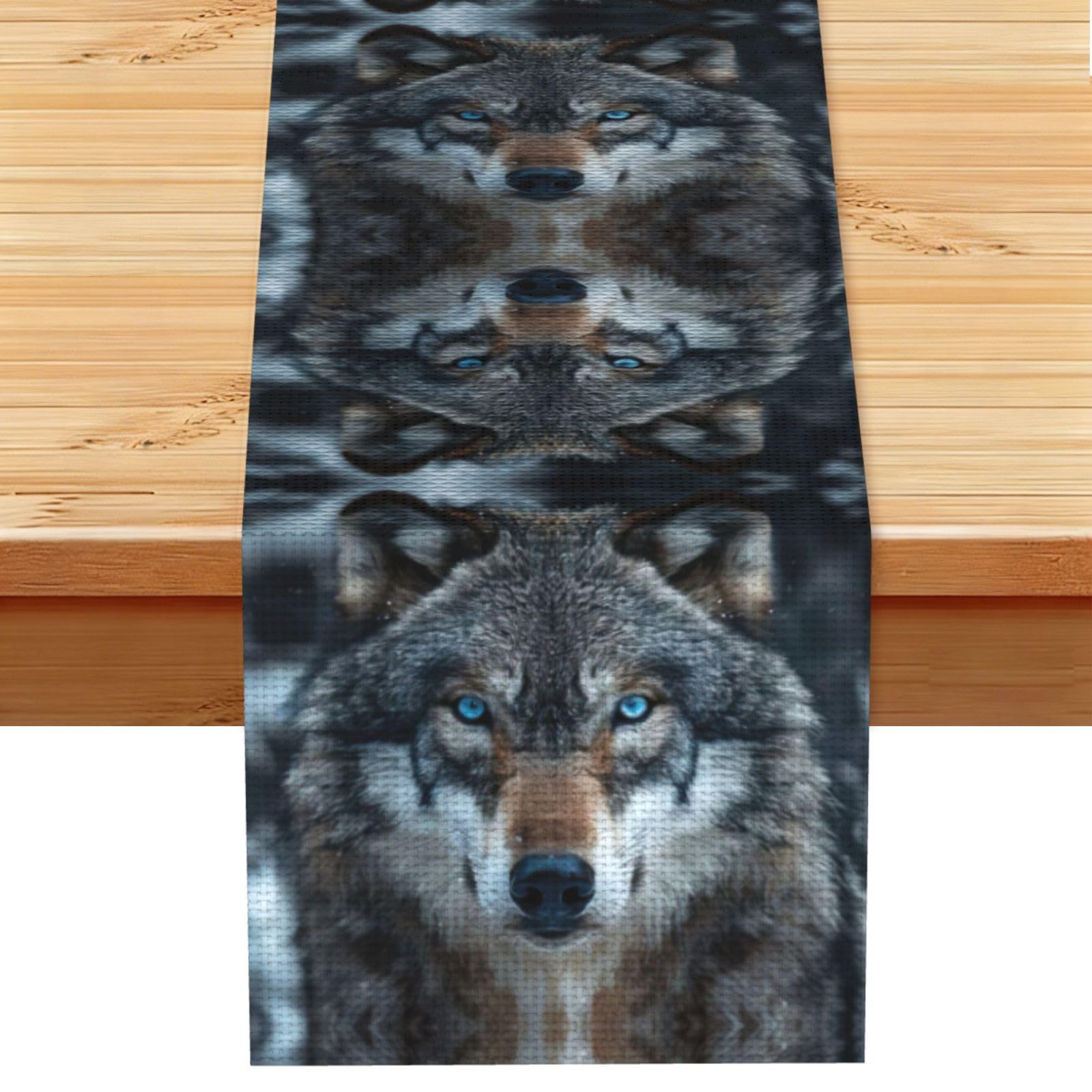 Blue Eyes Wolf Printed Dining Table Runner 13x72 Inch, Non-Fading Decor for Kitchen Dresser Fireplace Mantel