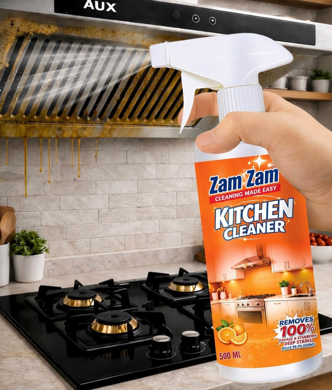 Kitchen Cleaner Spray 500ml | Heavy Duty Degreaser for Chimney, Gas Stove, Hob, Oven (Pack Of 1)